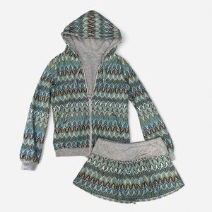 Reversible zip up hoodie and mini skirt set